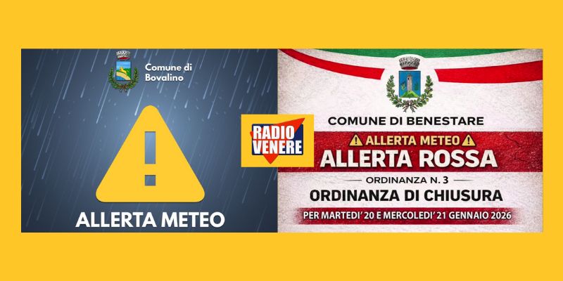 Allerta meteo rossa: chiusura di scuole e uffici comunali a Bovalino e Benestare