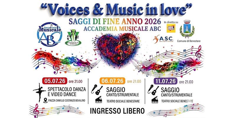 Benestare, il 6 e l'11 luglio "Voices & Music in Love": in scena i saggi dell'Accademia Musicale ABC