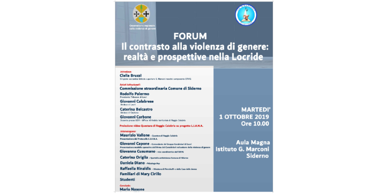 Domani alle ore 10, all'IIS Marconi di Siderno gli stuenti e le autorità rifletteranno sulla violenza di genere