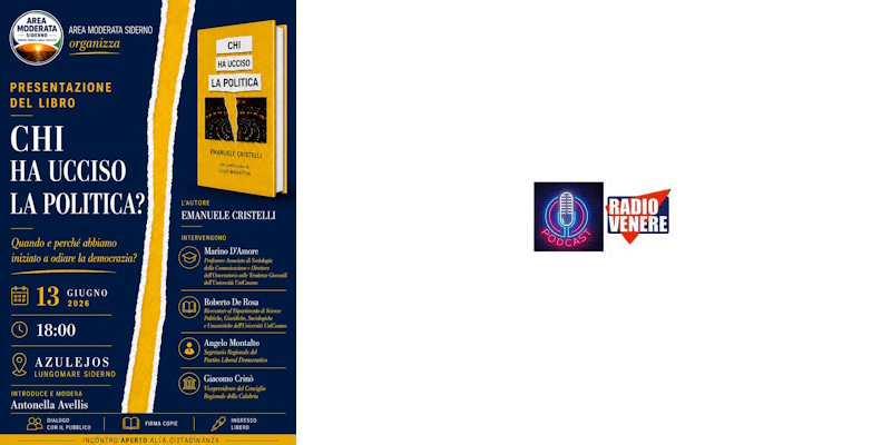 La presentazione del libro "Chi ha ucciso la politica?" si terrà il 13 a Siderno. Ne abbiamo parlato con l'Avv. Antonella Avellis (Area Moderata Siderno)