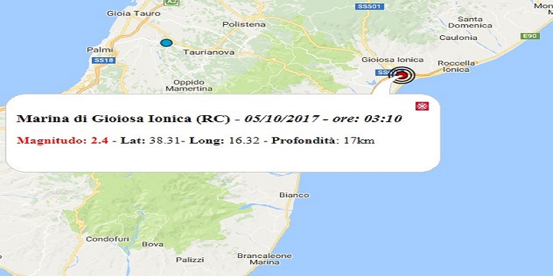 Scossa di Terremoto M 2,4  a pochi passi da Marina di Gioiosa Jonica