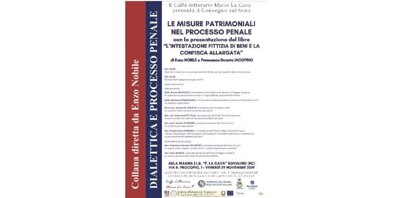 Domani alle 15.30 presentazione del libro "L’intestazione fittizia di beni e la confisca allargata"