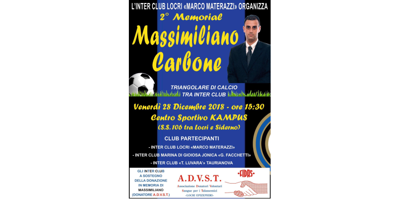 A Siderno il 28 dicembre si terrà il secondo memorial Massimiliano Carbone