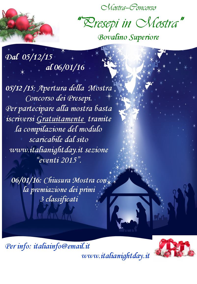 L’ Associazione Italia Night & Day organizza:Mostra – Concorso “Presepi in Mostra”