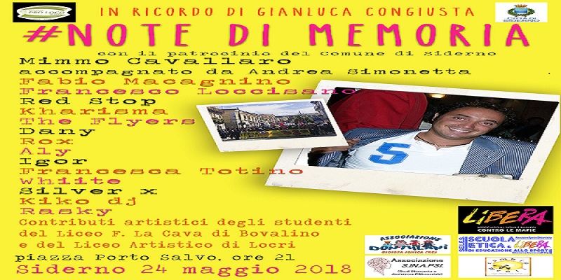 Note di Memoria” Evento musicale in ricordo di Gianluca Congiusta 