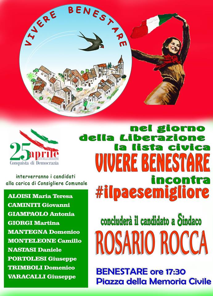 Benestare al voto, il 25 aprile il sindaco Rosario Rocca presenta la lista alla cittadinanza